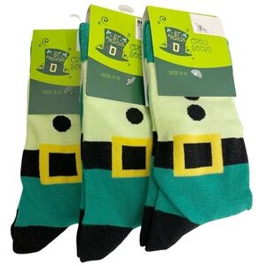 St Patrick's Day Shamrock Leprechaun Belt Crew Socks 3 Pair Lot Womens Size 9-11